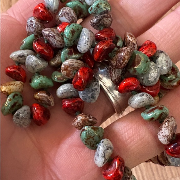 VINTAGE MULTICOLOR JASPER, AFRICAN TURQUOISE RED CORAL SMALL NUGGET 31" NECKLACE - Picture 6 of 10
